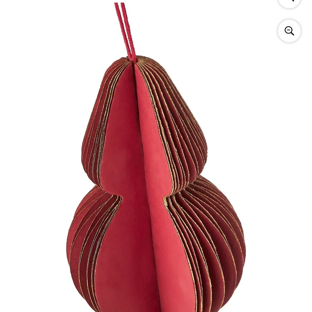 New! Holiday Time Set of 3 Red Paper Finial Christmas Holiday Ornaments / Decor